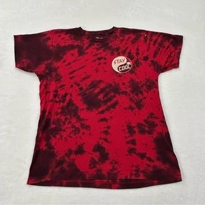 Happy Hour Stay Cool Red & Black Tie Dye Skateboard Skate Surf Tee Shirt Men’s L